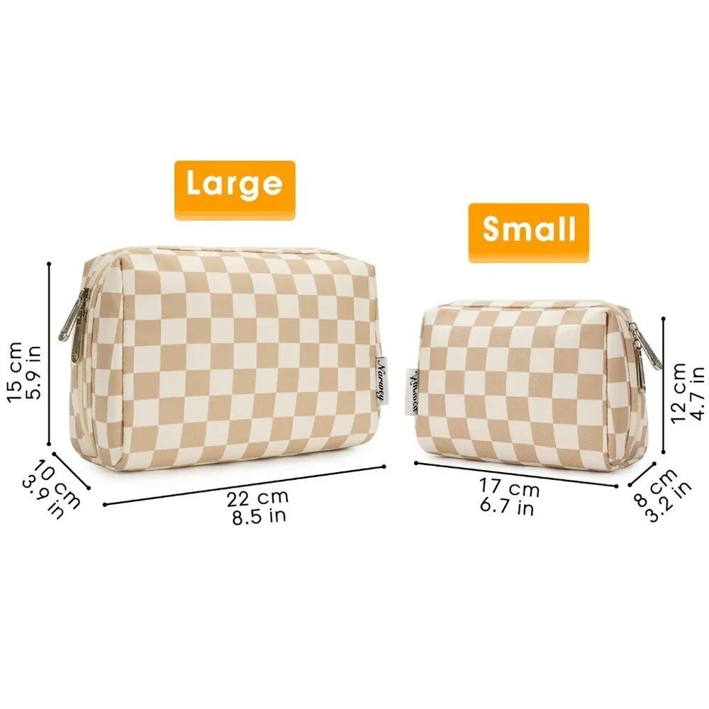 Women Brown Large Makeup Bag Zipper Pouch Travel Cosmetic Organizer